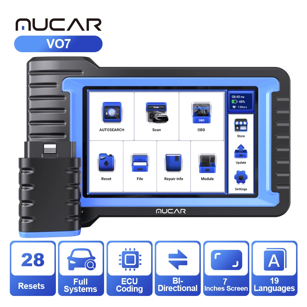 MUCAR VO7 OBD2 Professional Diagnostic Tool full system car Scanner 28 Resets function ECU Coding Active Test/Bi-directional