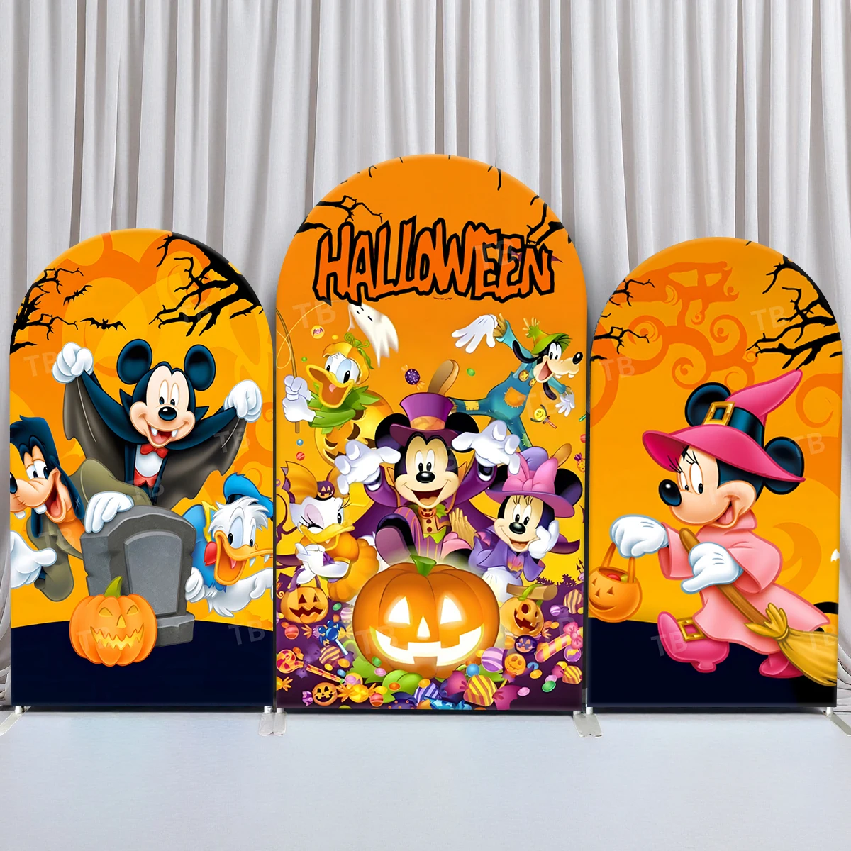 

Colorful Mickey Candy Arch Backdrop Cover Amusement Park Party Full Moon Halloween Photography Background Decor Elastic Fabric