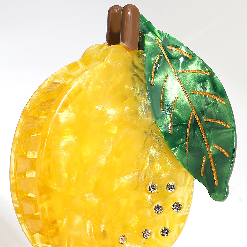 الفاخرة خلات حجر الراين الفاكهة الليمون كراب مشبك شعر جديد لا زلة ثابت ذيل حصان القرش إكسسوارات الشعر أداة أغطية الرأس دبوس الشعر #5