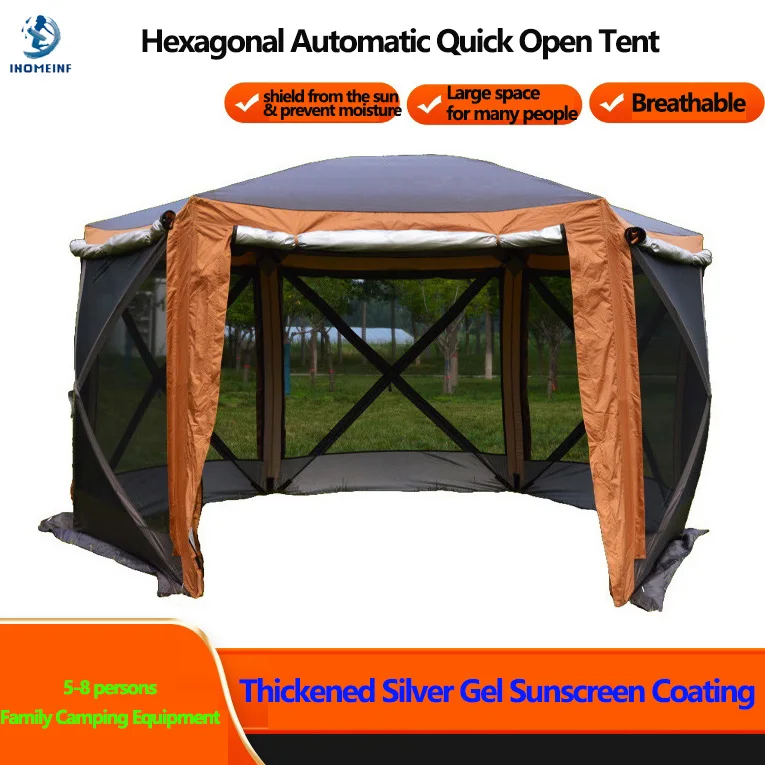 New  Hexagonal Automatic Quick Opening Picnic Tent for Outdoor Folding Tent Breathable5-8 People Family Camping Equipment