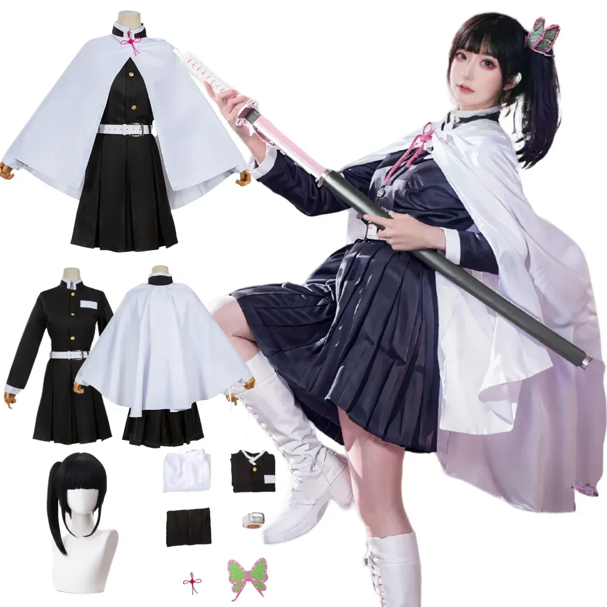 Tsuyuri Kanao Cosplay Kostuum Volwassen Kind Anime Uniform Vrouwen Kimono Haori Pruik Halloween Kleding