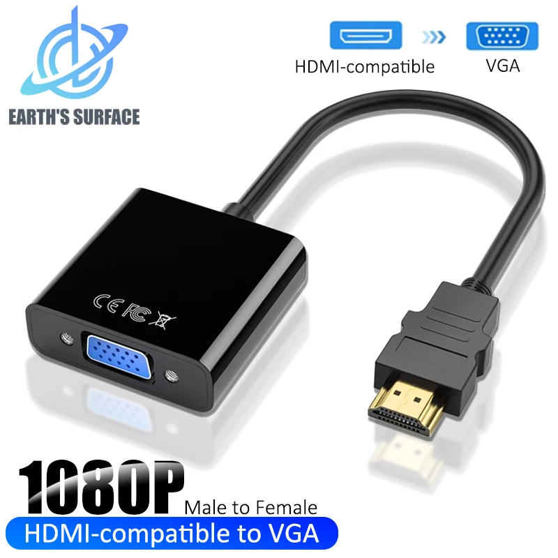 Adattatore cavo compatibile HDMI a VGA 1080P Convertitore video maschio a VGA femmina compatibile HDMI per PC Laptop TV Proiettore Monitor
