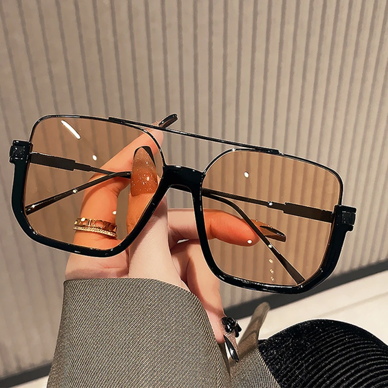 Double bridge large frame sunglasses new fashion street style sunglasses retro personality face big slimming sunglasses UV400