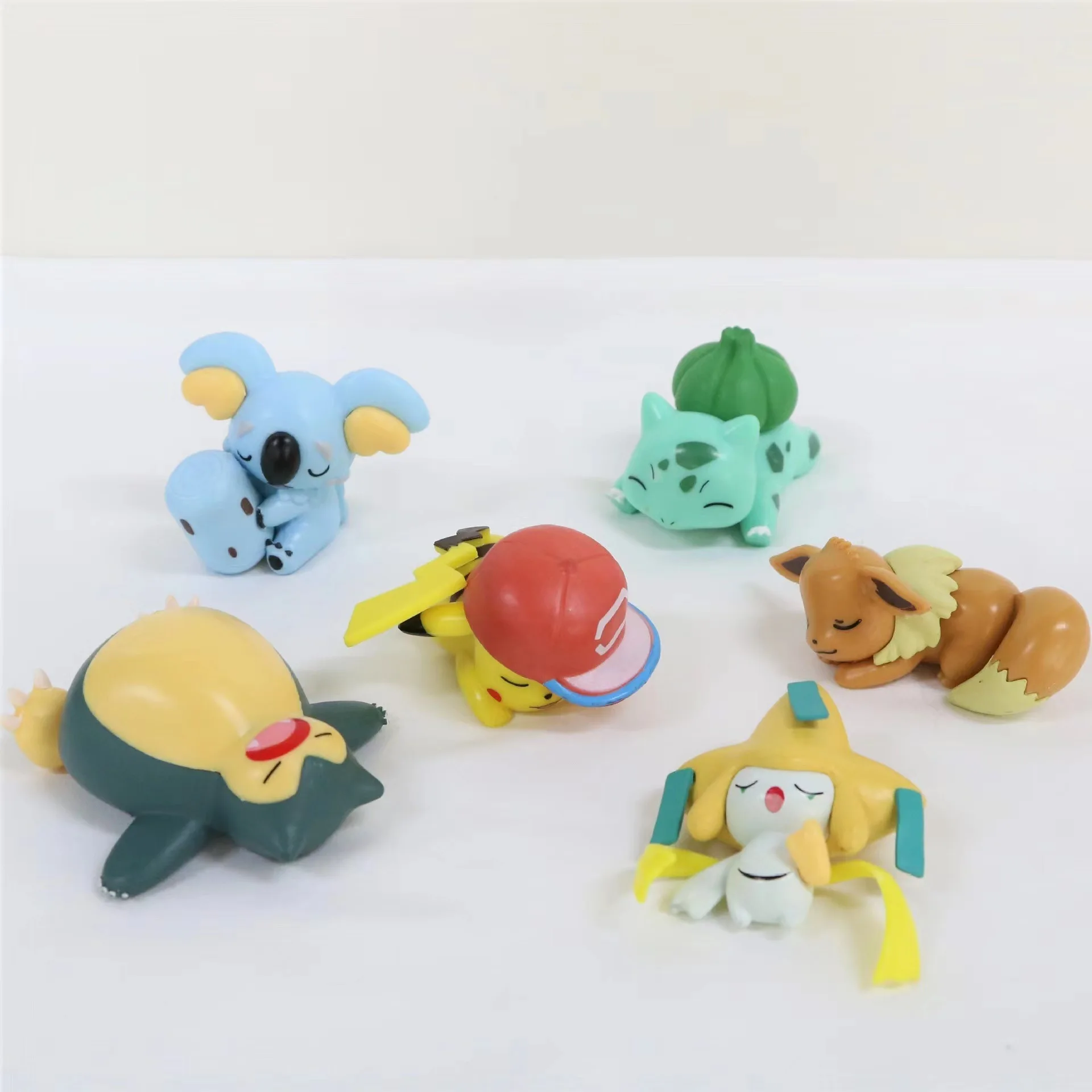 6pcs/set Pokemon Figure Sleeping Anime Characters Starry Dream Pikachu Bulbasaur Series Car Interior Hand Position Toys Gifts