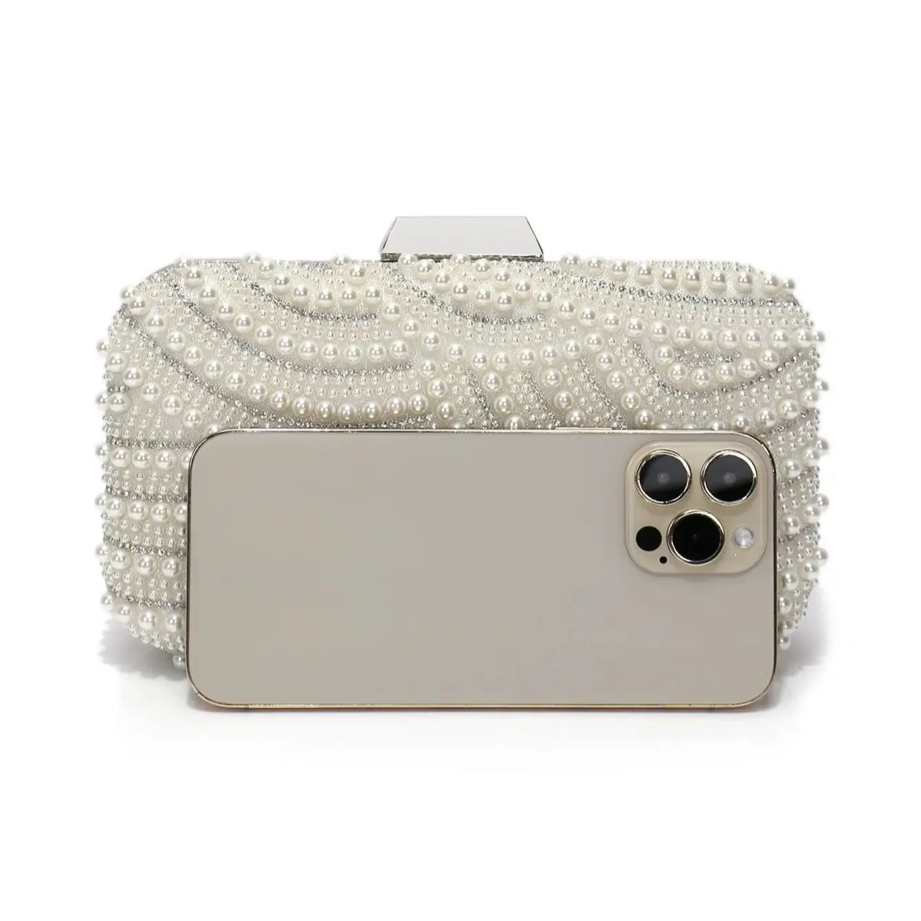 Beading Women Evening Bags Hollow Out Pearl Rhinestone Flap Design Handbags Party Lady Shoulder Chain Purse view 4
