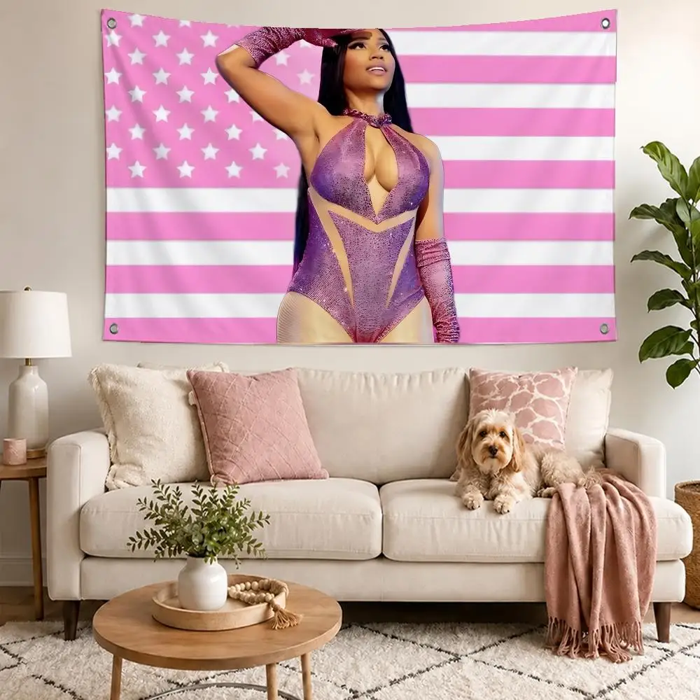 Hot Rapper Nicki Minaj Flags Concert Print Wall Hanging Art Banner, Indoor Outdoor Bedroom Home Decor Backdrop, Perfect Gift