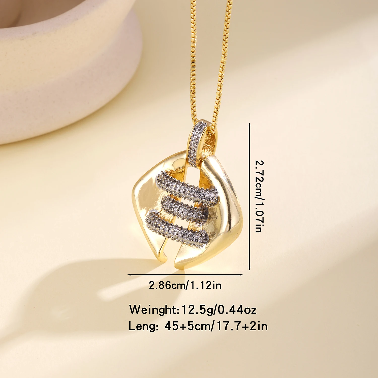 Nidin Fashion Geometric Pendant Necklace For Women Luxury Cubic Zirconia Inlaid Square Minimalist Clavicle Chain Jewelry Gifts
