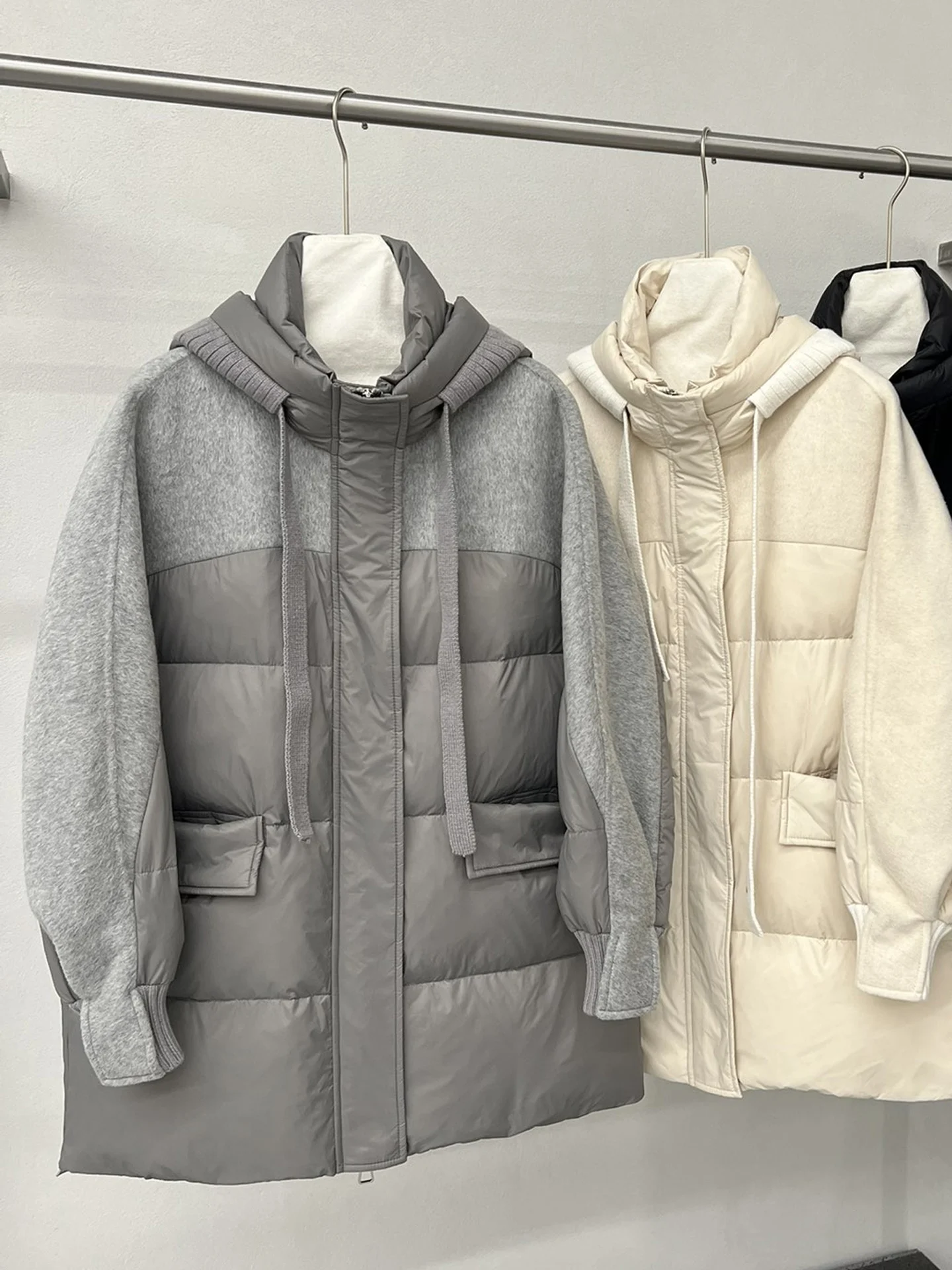 Autumn And Winter New White Duck Down Filled Double-Faced Cashmere And Wool Splicing Short Down Jacket