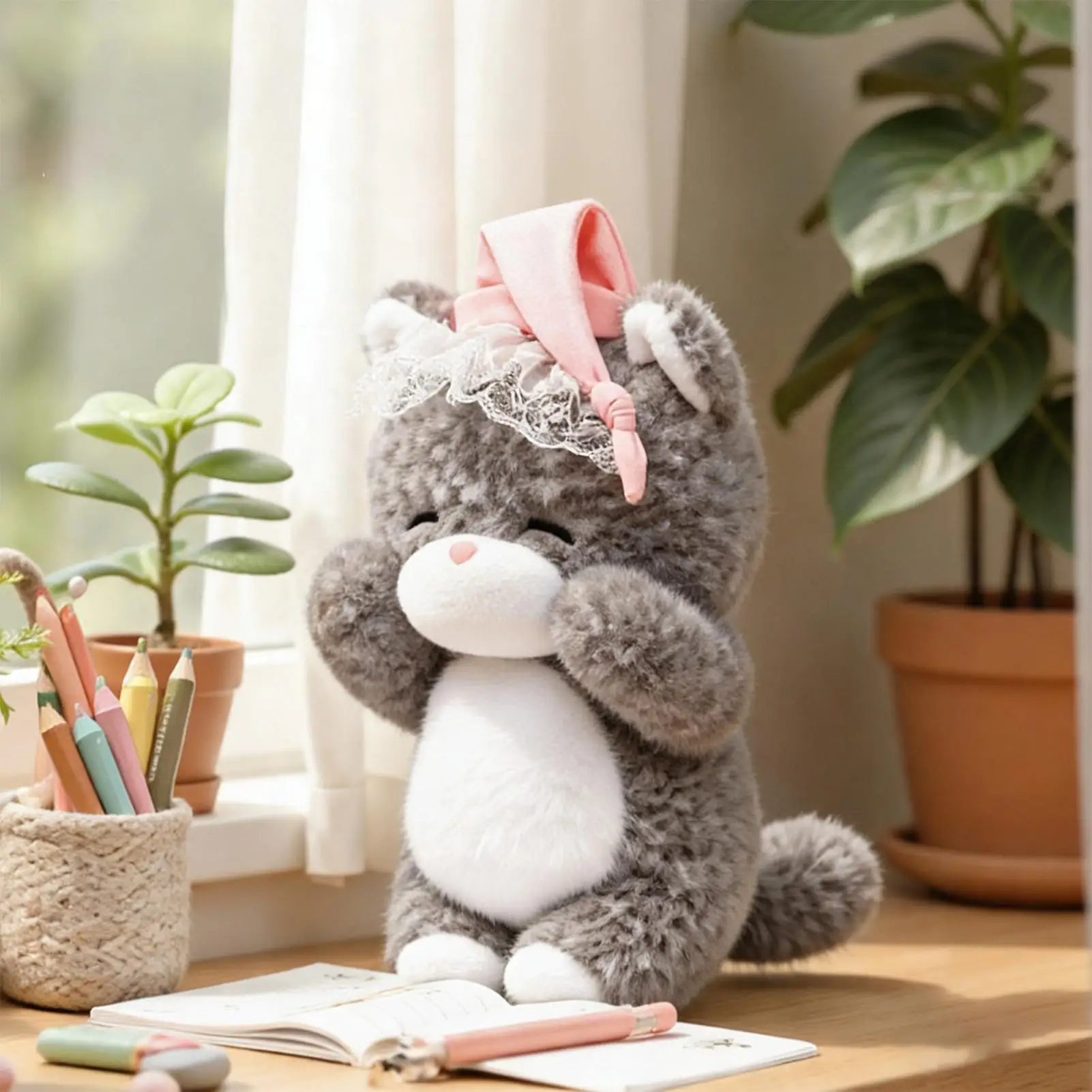 

Hot Sale Soft Animal Pillow Plush Toy Ultra-Soft Realistic Stuffed Animal Sleepy Cat Toy Doll Valentine Birthday Christmas Gift