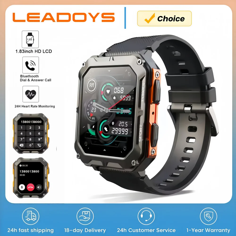 

LEADOYS C20 pro Smart Watch for Men - Voice Assistant BT Wireless Call IP68 Waterproof Outdoor Sports Wristwatch Compatible with