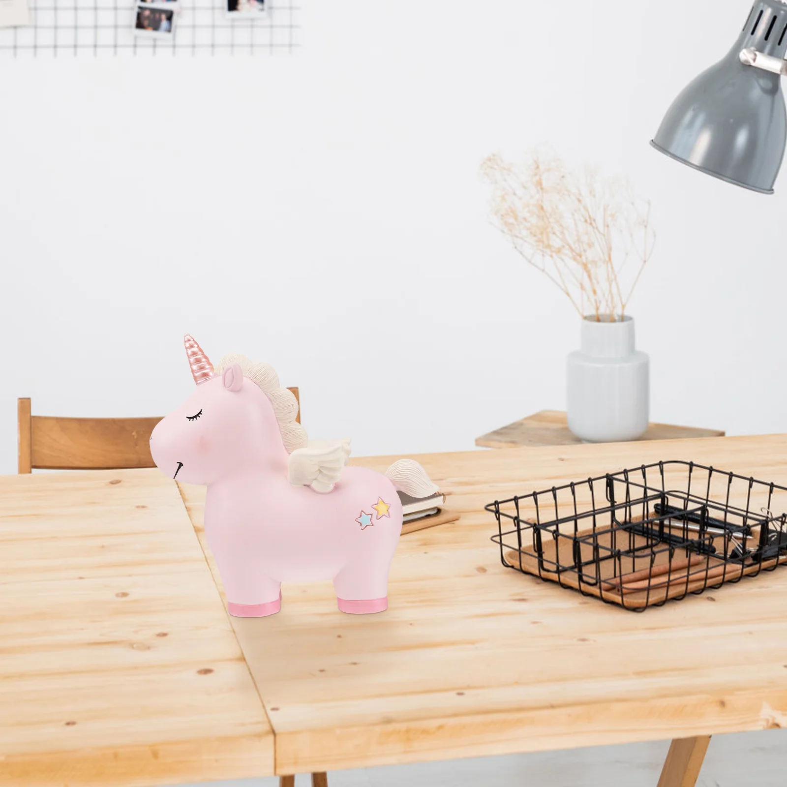 Tirelire licorne en résine, taille compacte, Surface lisse, Pot d'épargne de dessin animé, cadeau d'anniversaire, décoration de table licorne