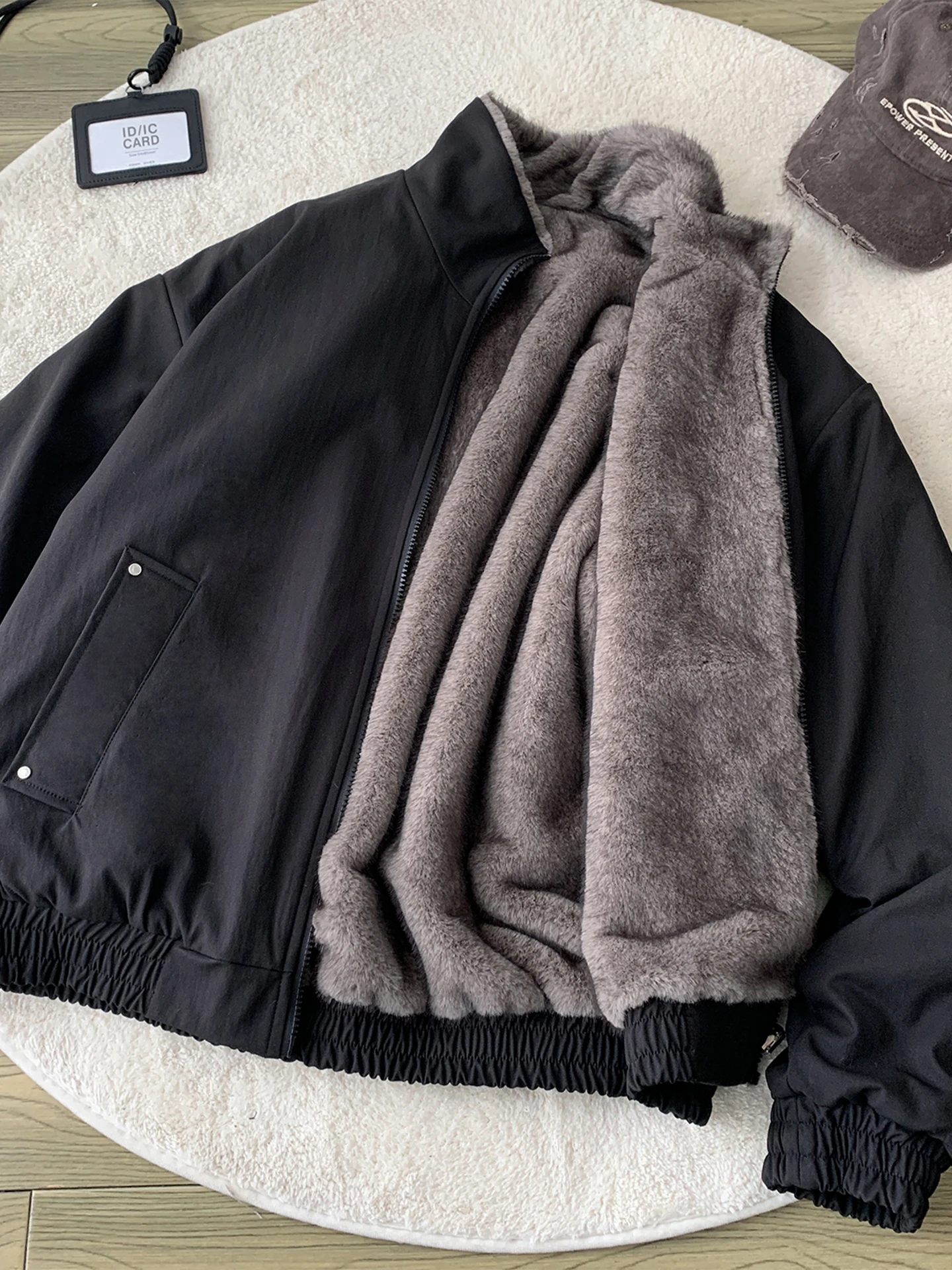 

Fur Lined ort Flight Jaet Men's Winter Thiened American Sle Cotton Coat eepskin Velvet Warm Youth Faion