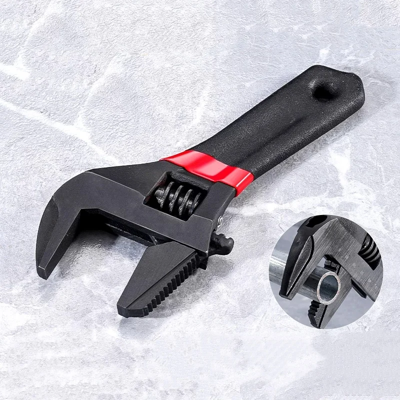 Stubby Wide Opening Adjustable Wrench 50mm, Reversible Pipe Jaw Short Handle Basin Wrench for Tight Spaces