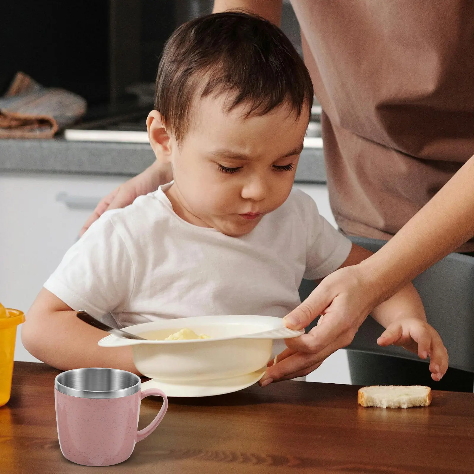 

Детская чашка из нержавеющей стали, 220 мл, розовая мини-кружка с ручкой, безопасная чашка для питья для малышей, для кемпинга, пешего туризма, путешествий на открытом воздухе -