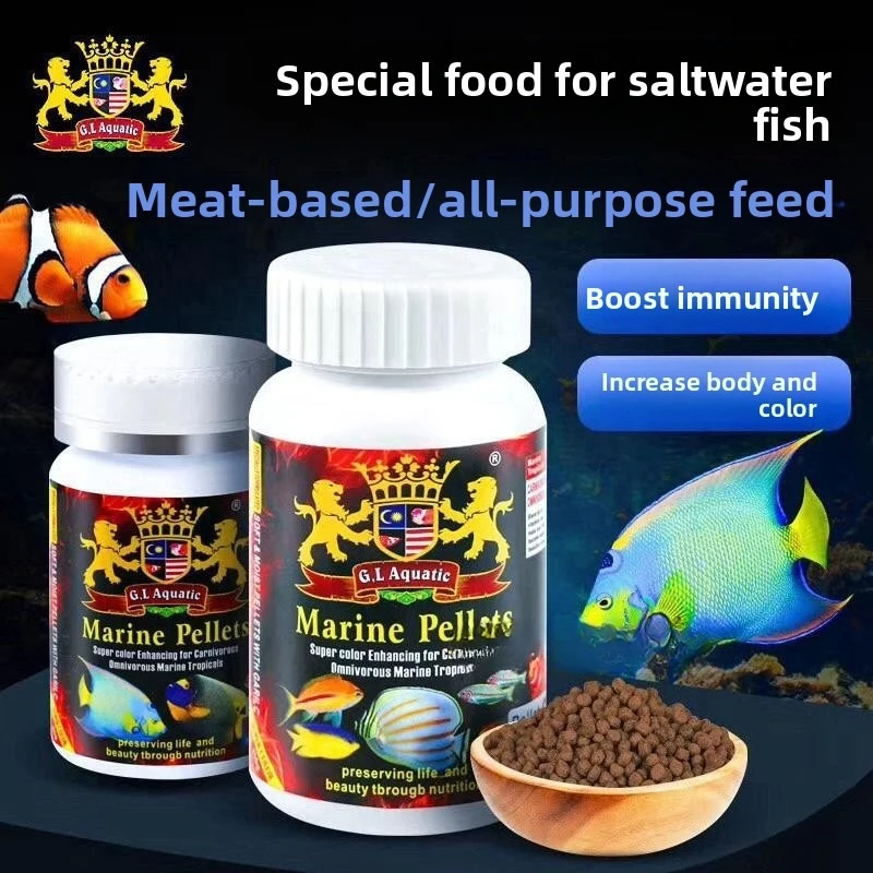 

G.L Aquatic Marine Fish Food Pellets with Garlic, Boosts Immunity&Color Enhancement, Slow Sinking Micro Granules for Clean Water