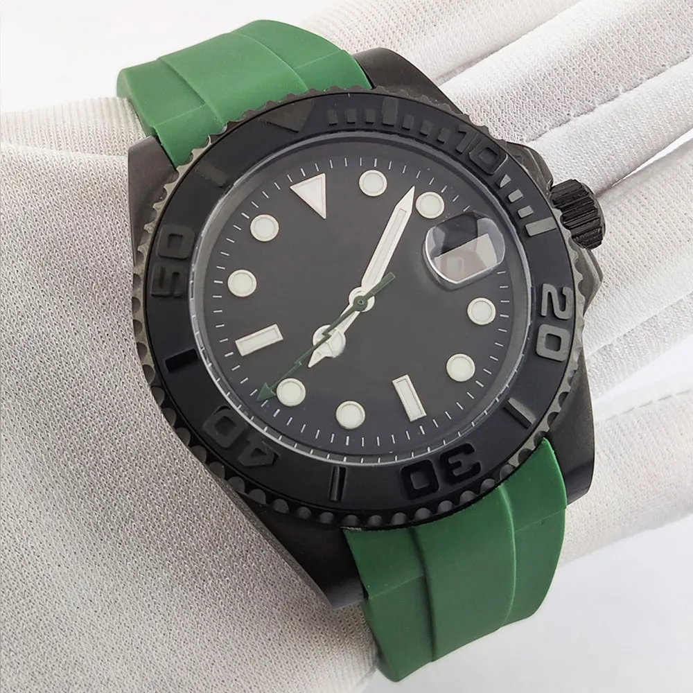 40 مللي متر NH35 حافظة رجالية حافظة من الفولاذ المقاوم للصدأ الياقوت الزجاج تاريخ مقاوم للماء NH35 حركة حزام مطاطي ساعة اكسسوارات #3