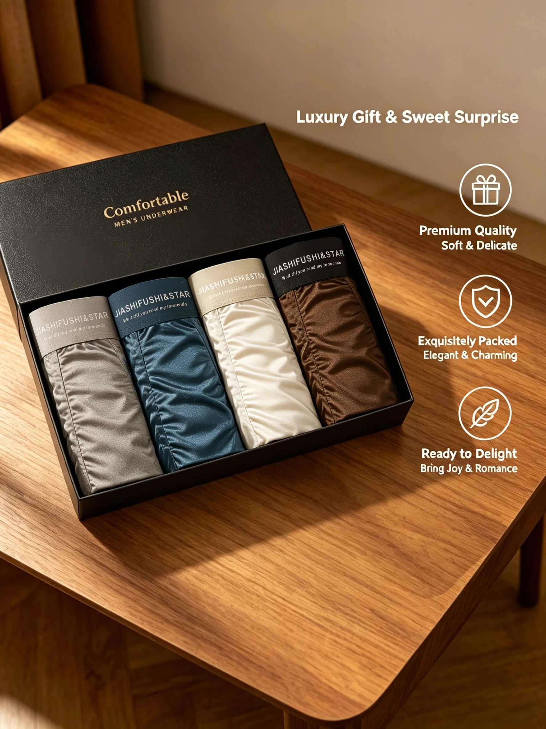 4PCS Men's Underwear Ice Silk High-End Men's Light Luxury Satin Silk Breathable Flat Corner Four Cornered Shorts Without Marks