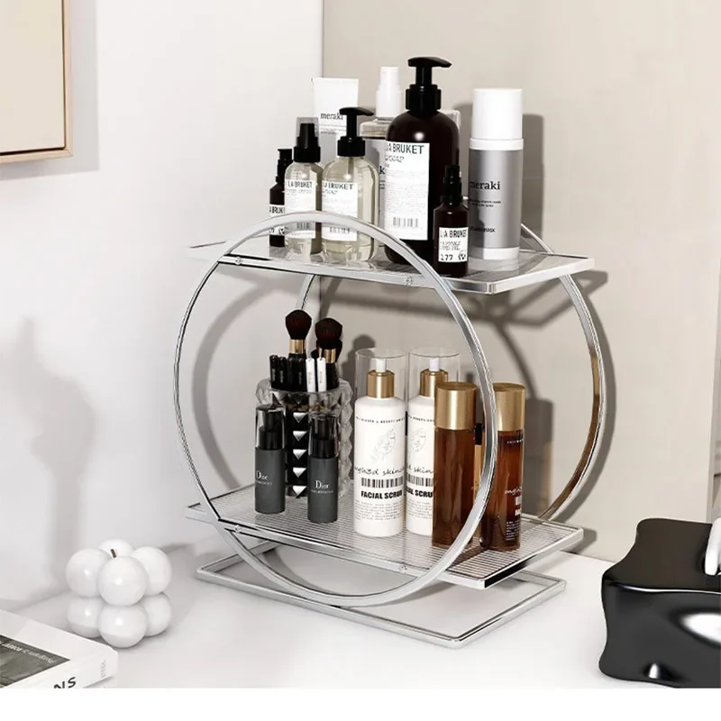 2 Tier Bathroom Counter Organizer Cosmetics Storage Holder Multi-Purpose Skincare Shelf Display Rack For Home Bathroom Bedroom
