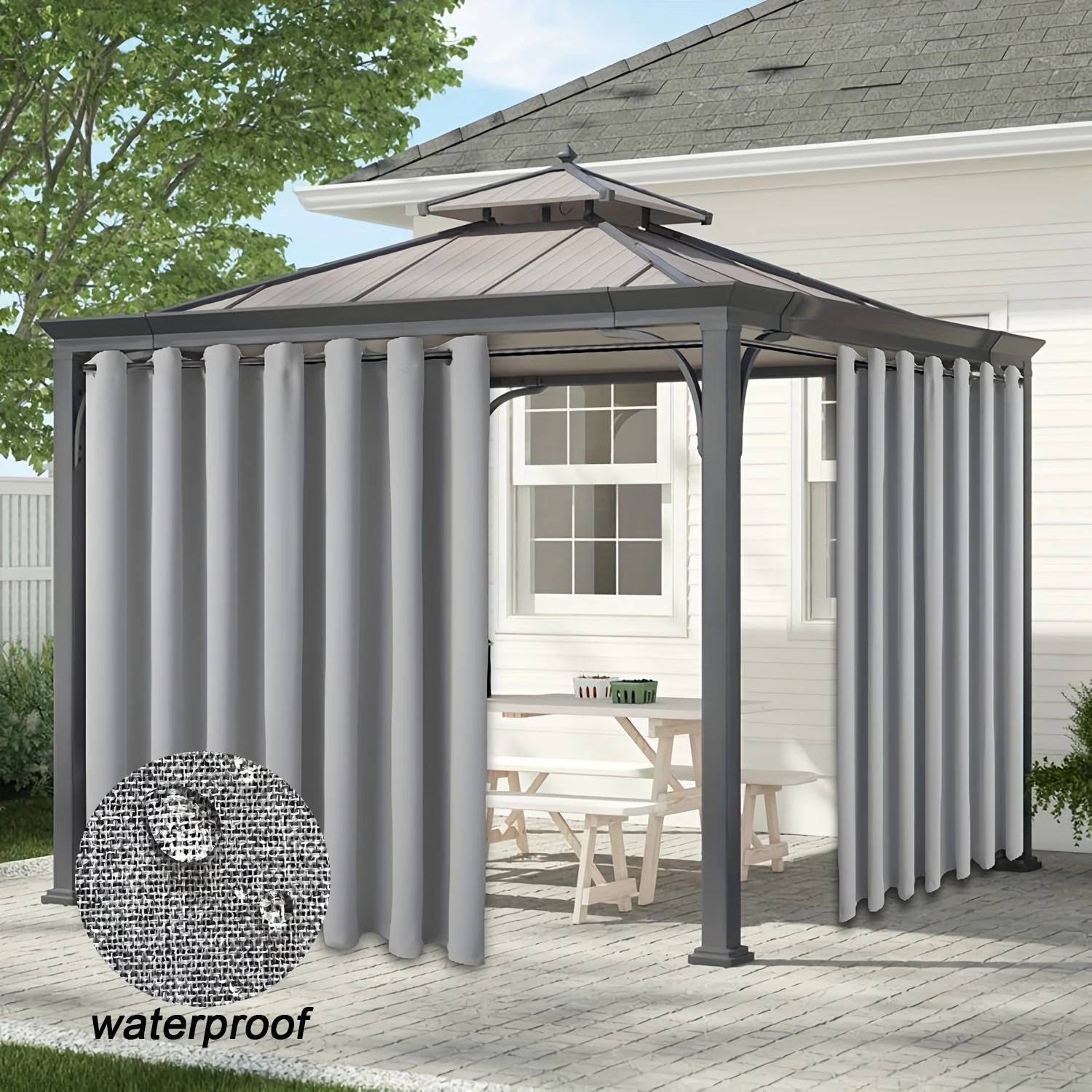 Rideau extérieur imperméable à 1 panneau, rideaux occultants en Faux lin 100% pour jardin, Patio, porche, chambre à coucher, salon, Pergola Cabana