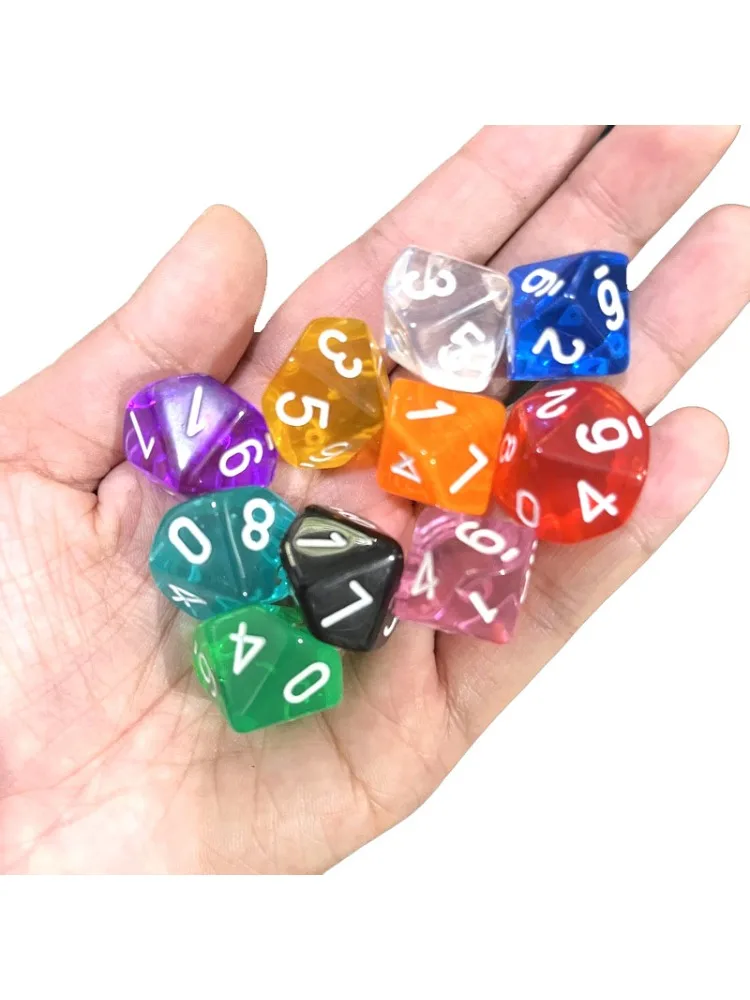 10pcs 10 Sided Dice D10 Polyhedral Clear transparent Dices for Board Games 0-9 Number 18mm RPG Dice Family Dice