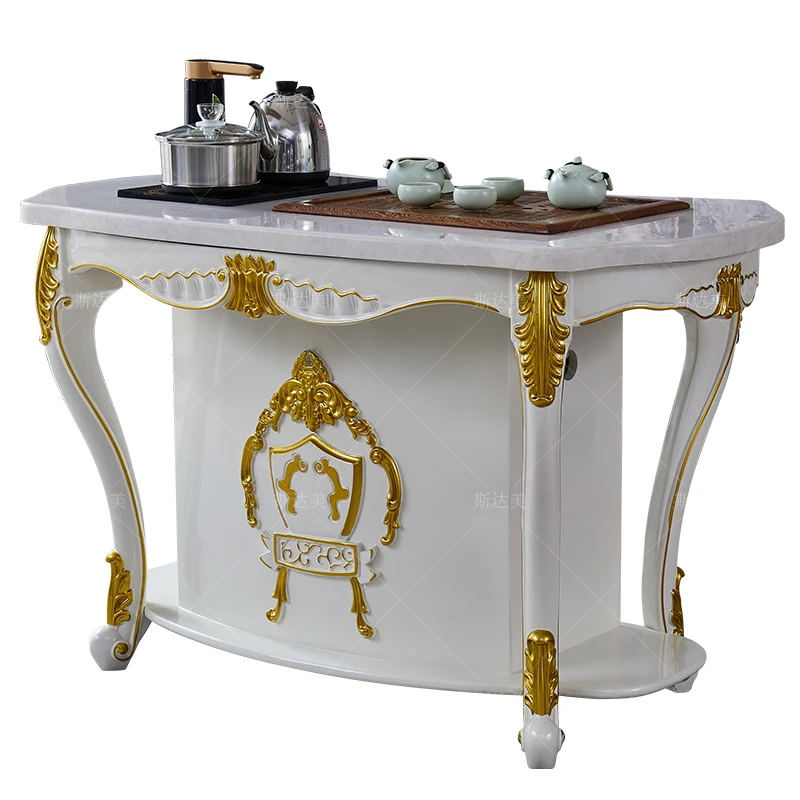 

European tea table all solid wood marble living room balcony home villa club kung fu art