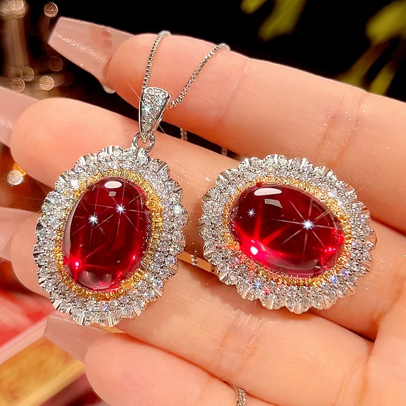 

New jewelry red corundum vintage light luxury pendant set with main stone 13*18 wholesale