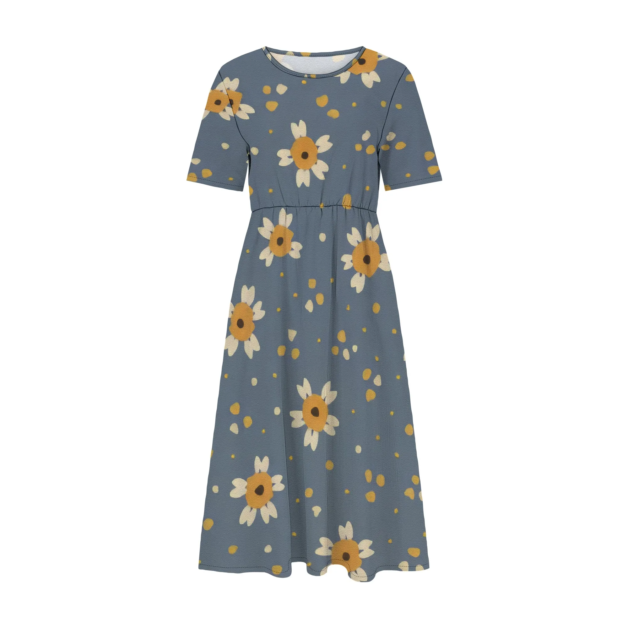 Womens Boho 미디 드레스 반소매 에스닉 프린트 드레스 크루넥 Dressy 캐주얼 여름 루즈핏 드레스(포켓 포함)