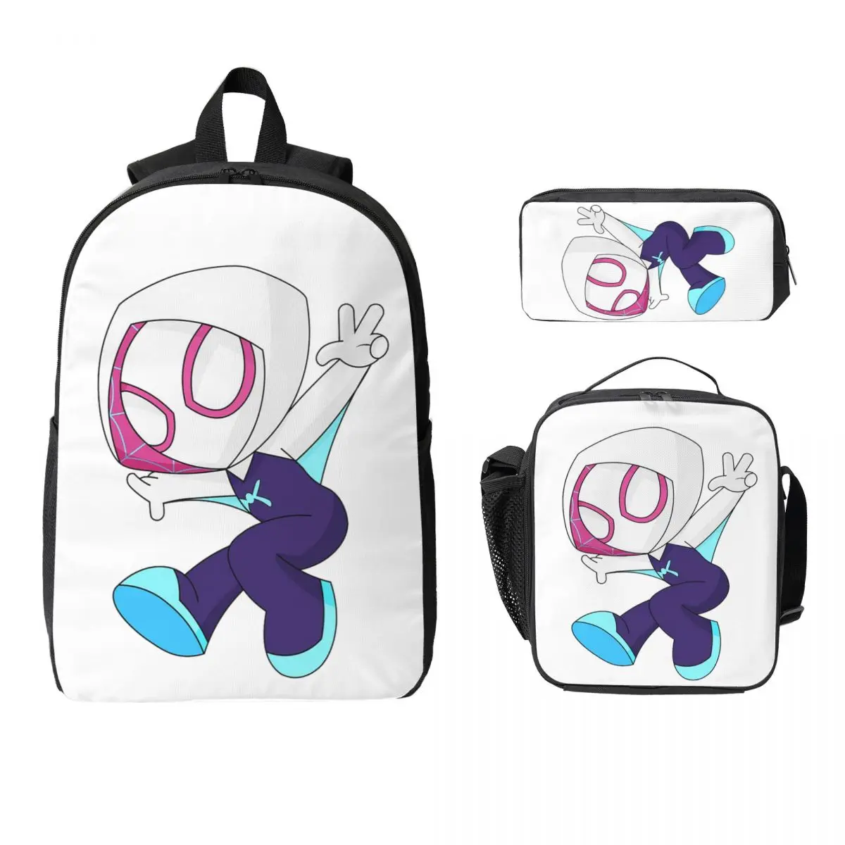 

Ghost Spider Girl Baby Spidey Girl Grl Pwr Cartoon Backpack Boys Girls BookBag School Bag 3ps Insulated Lunch Bag Pencil Case