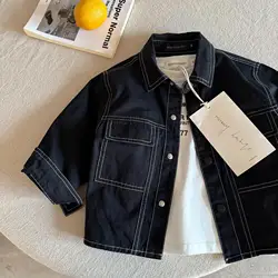 Children's shirts 2025 spring new products boys and girls leather standard cotton shirt baby pocket shirt jacket