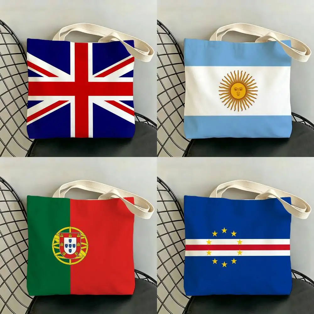 Global World Countries Flags Storage Bags Double-Sided Print Large Tote Bag Durable Beach Picnic Foldable Gift Eco