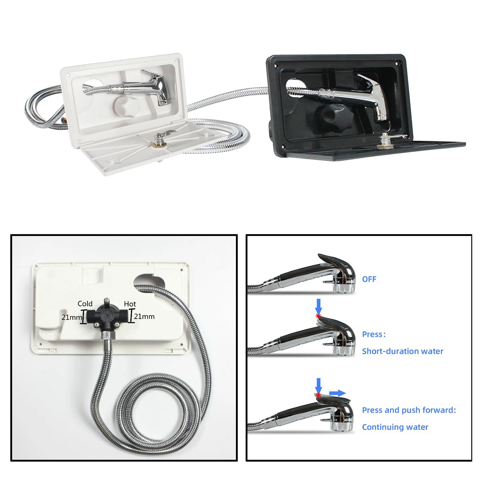 Motorhome Exterior Shower Faucet with Key Lock Diverter Valve ABS Handheld Shower Head Set Hose Replacement for RV Camper Travel