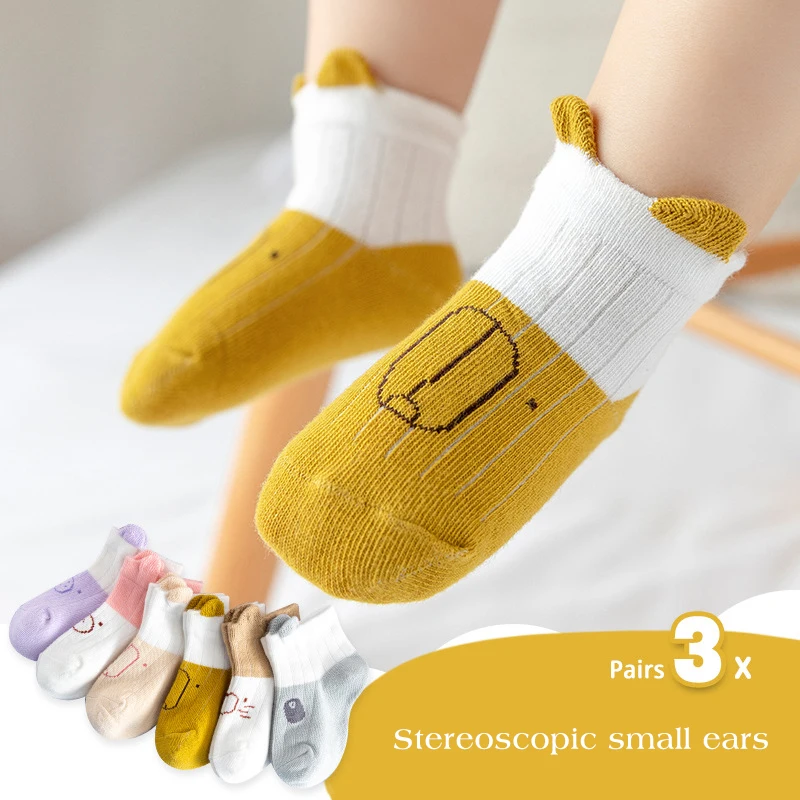 

3Pairs Cute Cartoon Children Short Socks Spring Autumn Infant Cotton Sock Soft Comfortable Kids Stockings 3-36M Baby Footwear