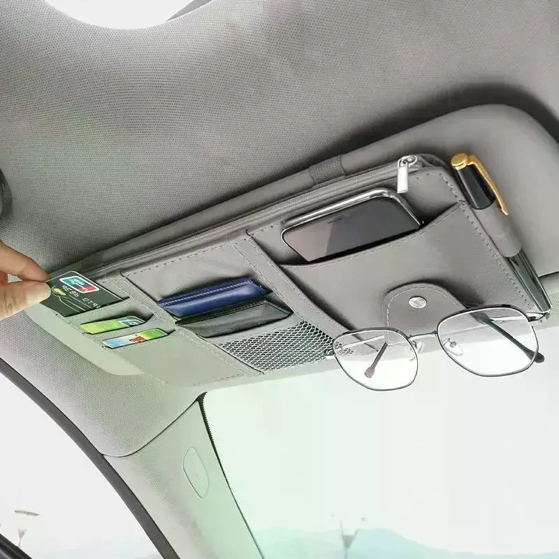 Multifunctional Car Visor Organizer Zippered Sunglasses: Clip Card Holder Ticket Storage Pouch Interior