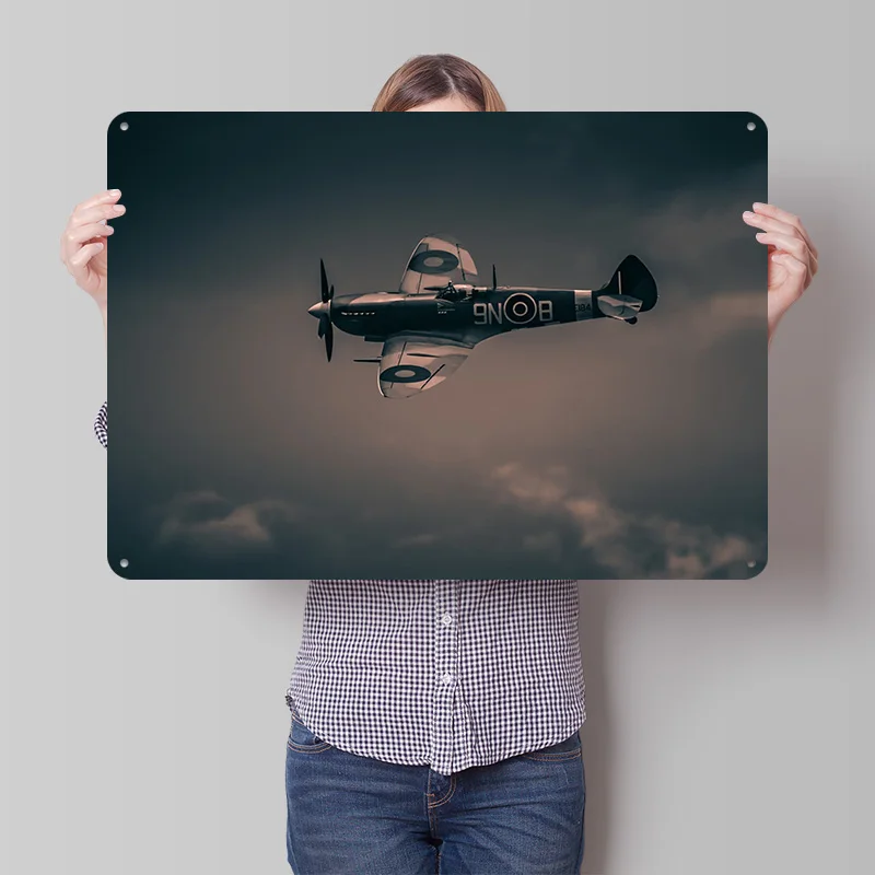 Supermarine Spitfire 3D Texture Printed Poster Custom Vintage Metal Tin Plate Sign for Wall Art Living Room Interior Decoration