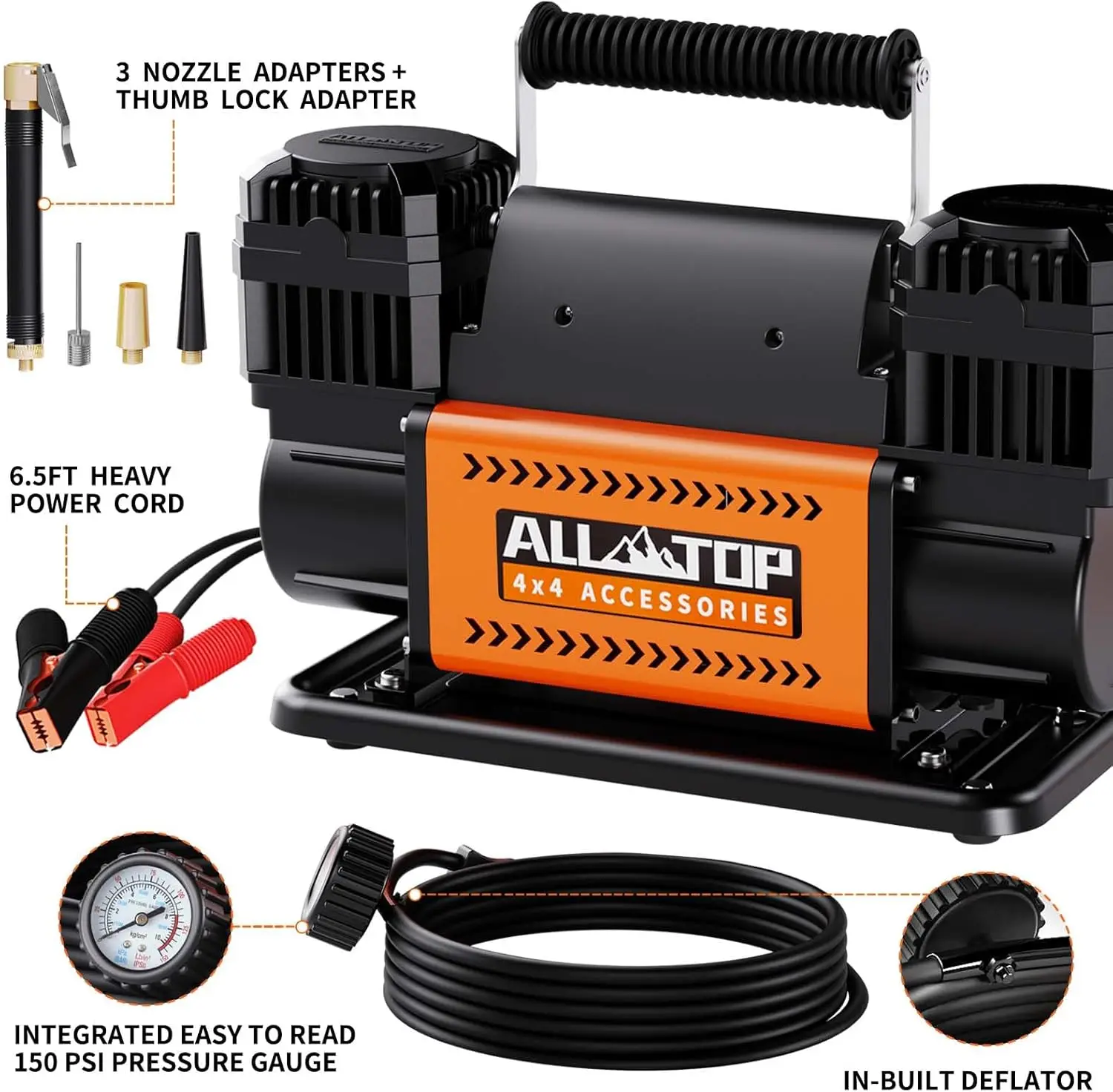 Air Compressor Kit, Dual Cylinder 12V Portable Inflator 12.35 ft³/Min, Offroad Air Compressor Pump for Truck Tires