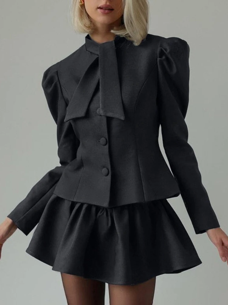 

FDYOUI Elegant Long Sleeve Suit+pleated Skirt 2 Piece Sets for Women 2025 Autumn Solid Color Blazer Short Dresses Office Outfit
