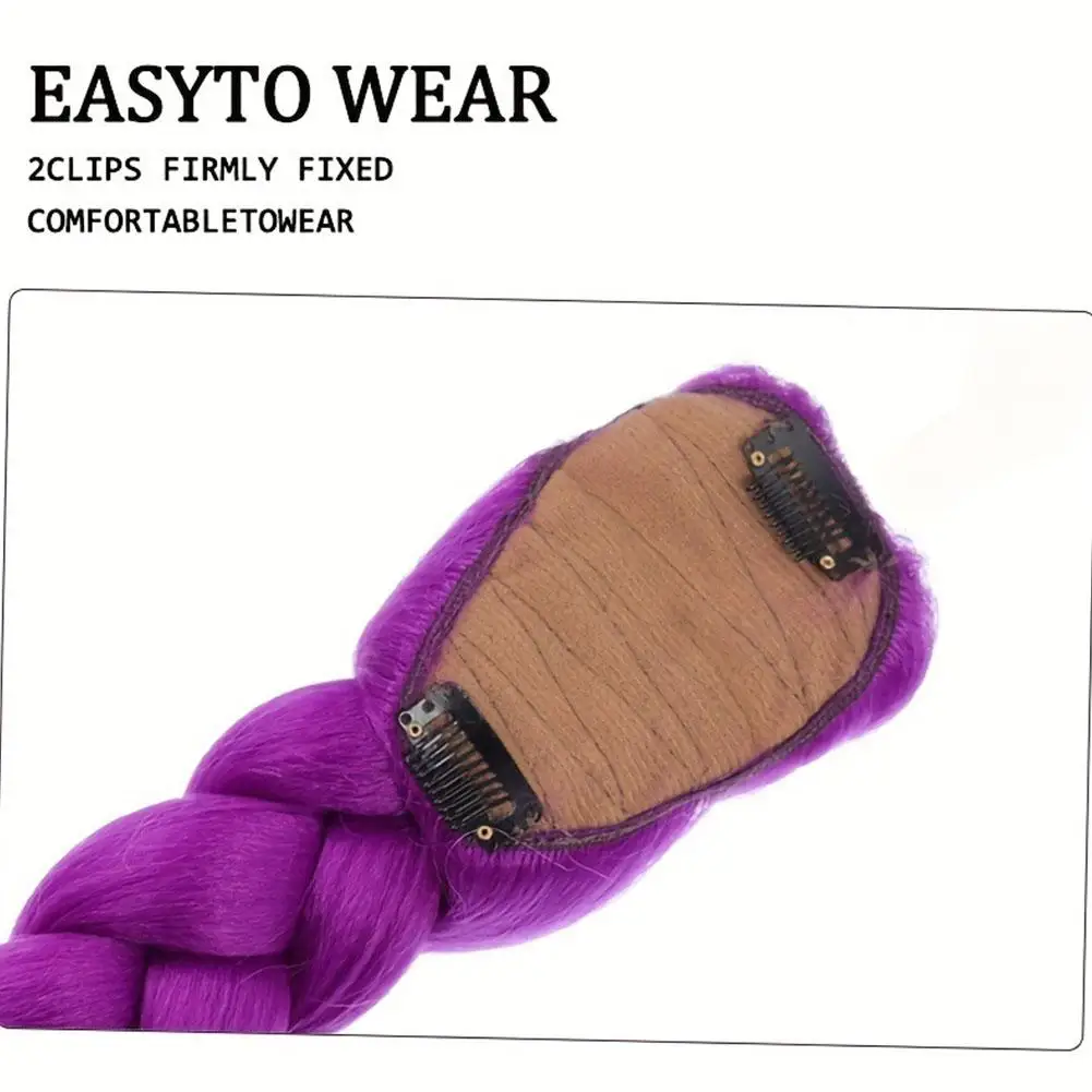 Rumi Rabo de Cavalo Sintético Trançado Roxo 26 polegadas de Comprimento com Presilhas para Crianças Meninas, Estilo de Cabelo para Halloween, Natal e Cosplay