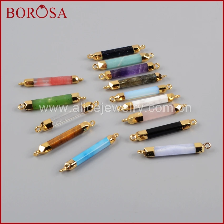 

Gold Plated Multi-Kind Natural Jasper Stones Point Connectors Gemstone Connectors for Bracelet for Women Jewelry Making