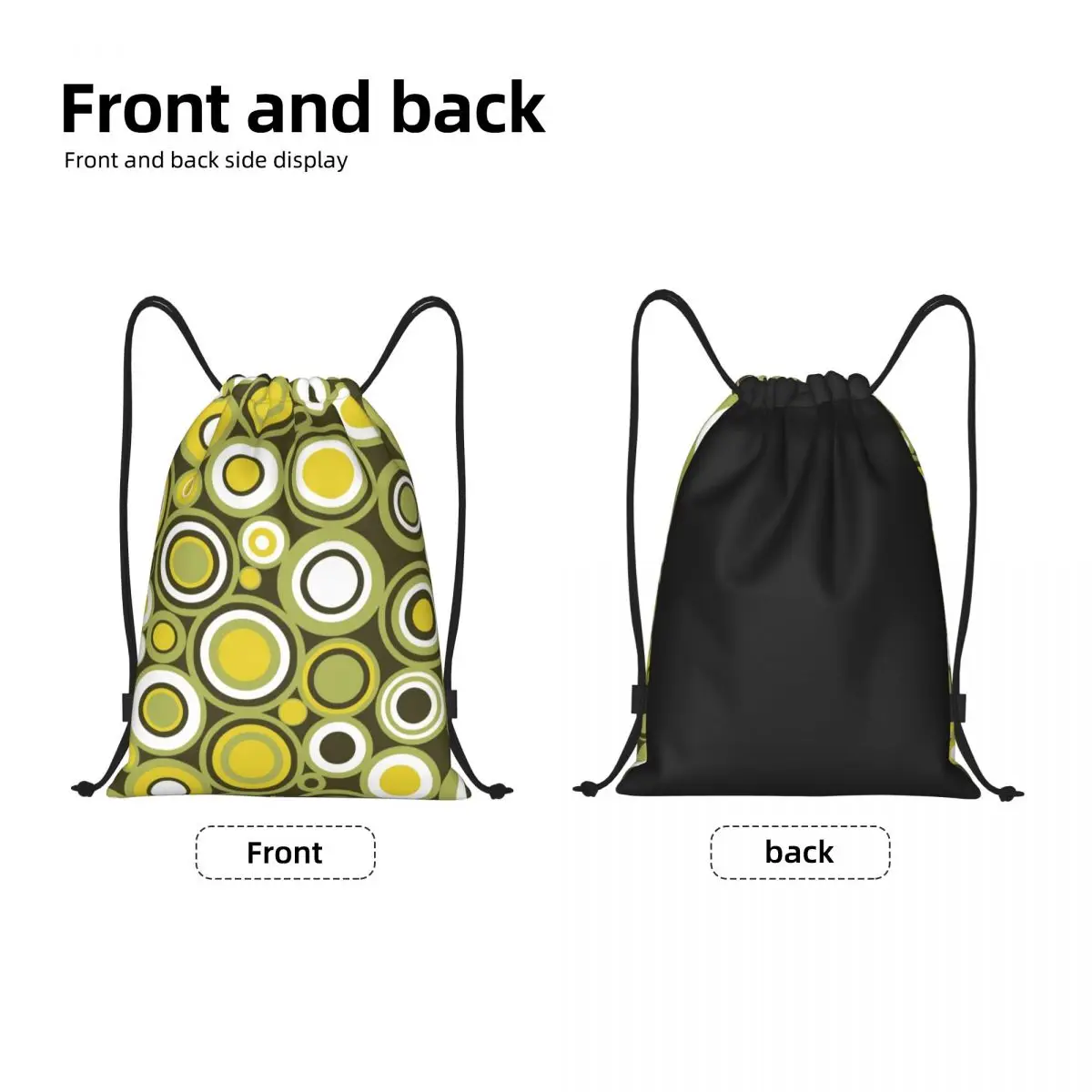 Custom Green Yellow And White Circle Retro Pattern Drawstring Backpack Bags Lightweight Gym Sports Sackpack Sacks for Training