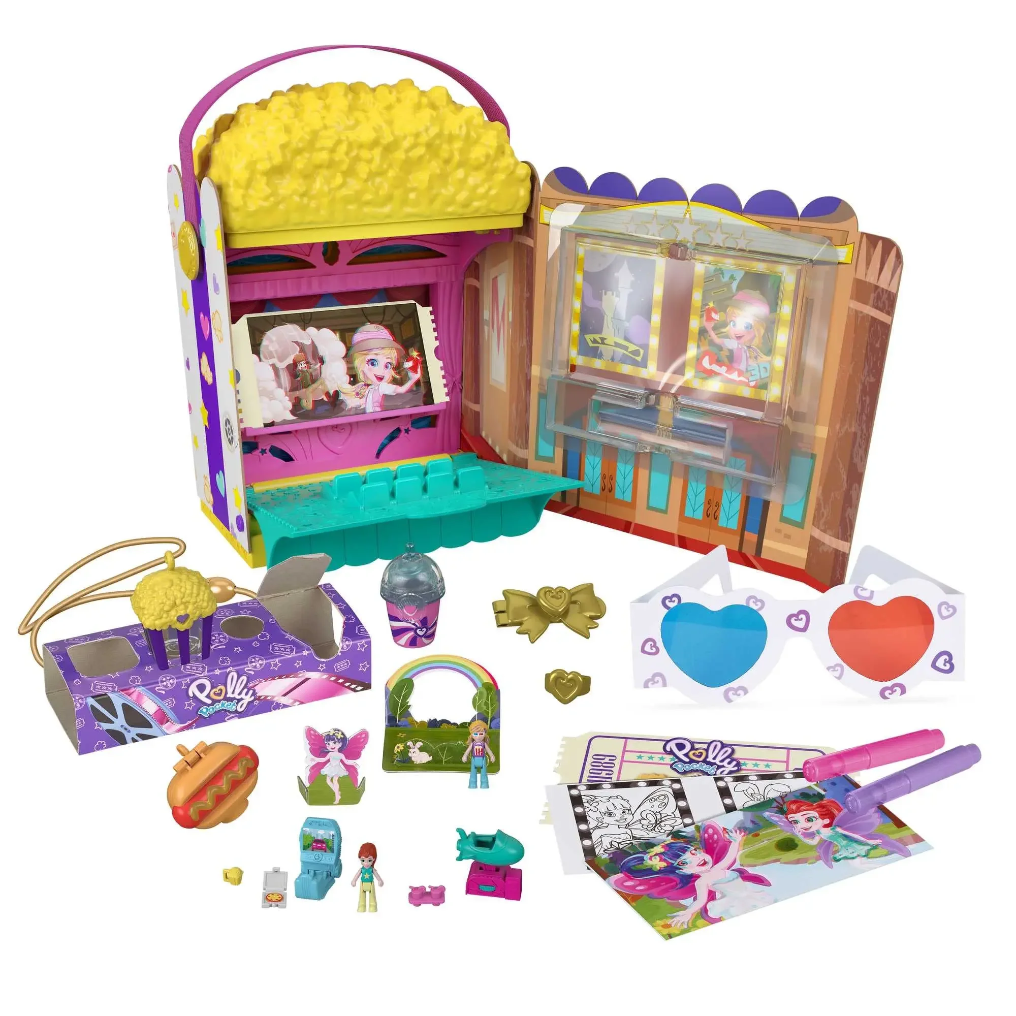 Polly Pocket Popcorn Box Un-Box-It Play Set Mini Polly Doll Popcorn Theater Party Girls Play House Toys Gift for Girl Birthday