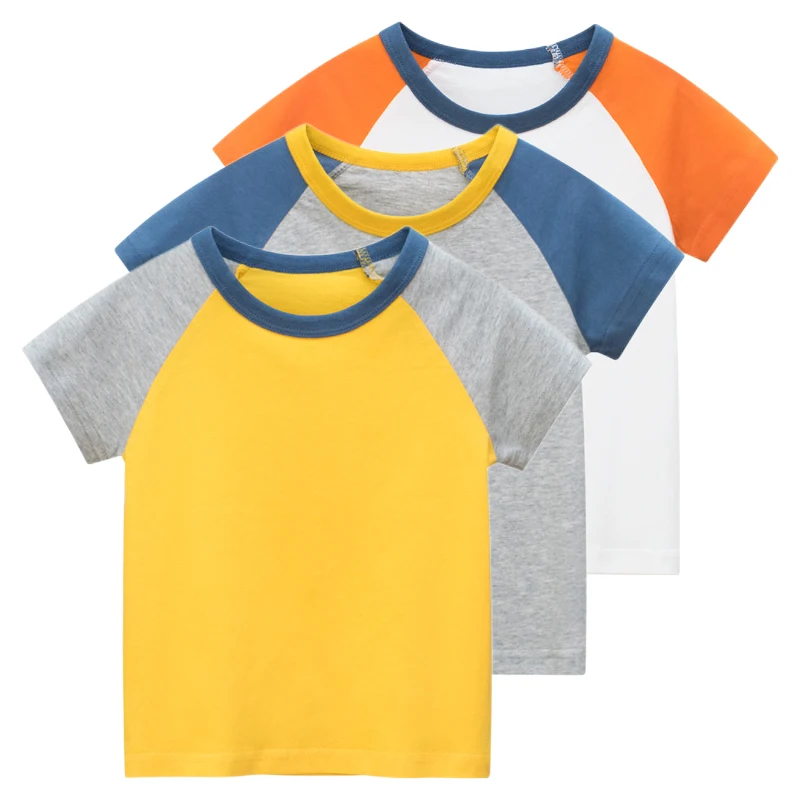 

Brand New Boys Clothes 2023 Summer Girls Short Sleeve Cotton Tops Patchwork Solid Color Children's T-Shirts Kids Outfit 2-10Year