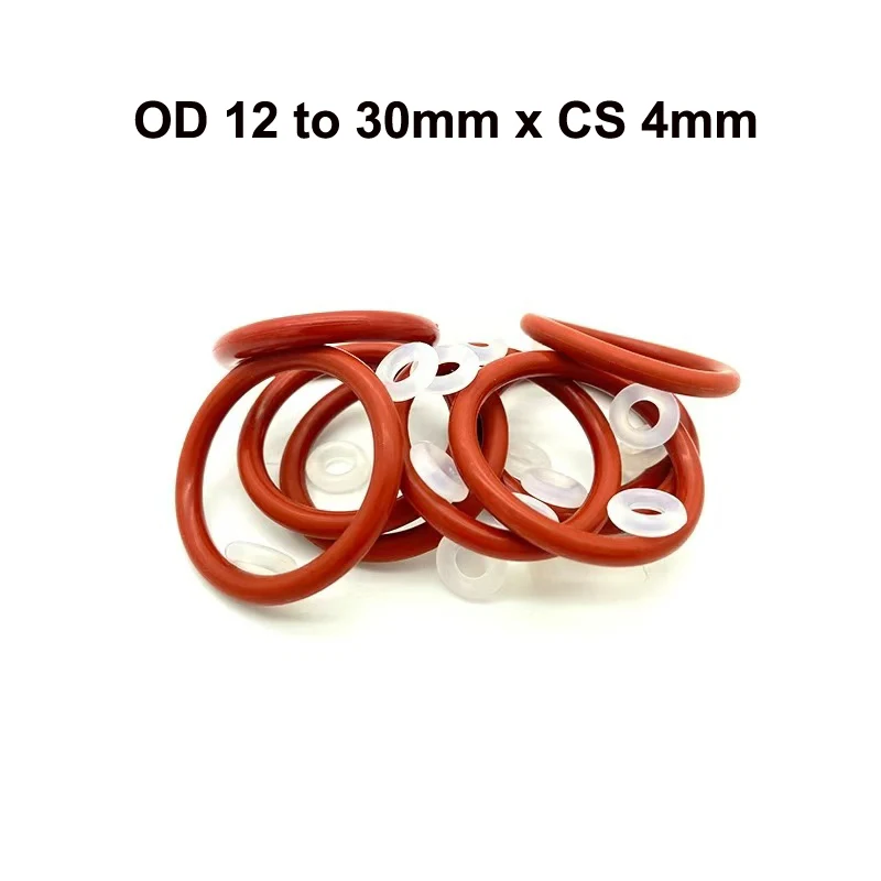 30 PCS OD 12 13 14 15 16 17 18 19 20 21 22 23 24 25 26 27 28 29 30mm x CS 4mm silicone rubber seal o ring gasket