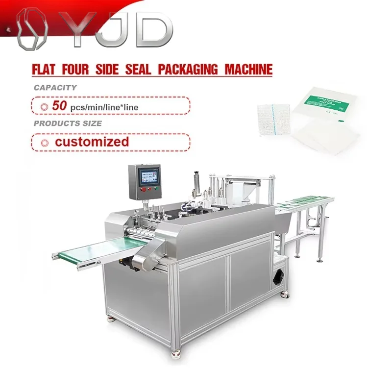 Four Side Seal Flat Bag Packaging Machine for Medical Gauze Pads Fully Automatic PLC Controlled High Speed Servo Drive