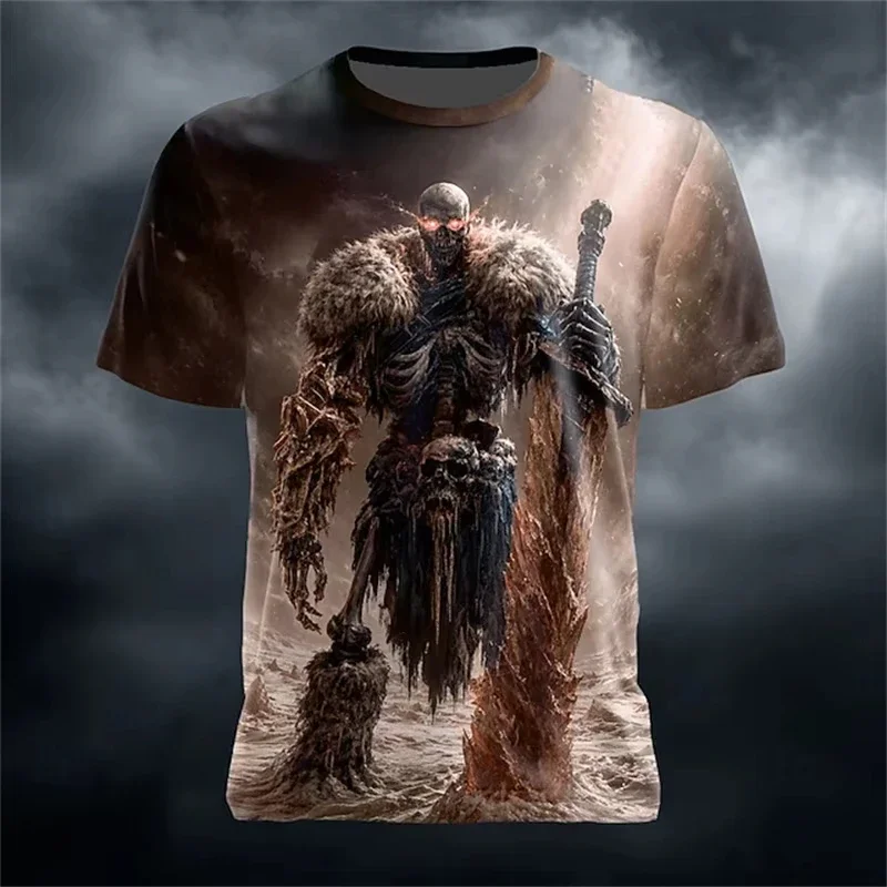 Halloween Street Men's T-shirt Round-Neck Short-Sleeve Gothic Streetwear Casual T-Shirt Horror-Theme Tops