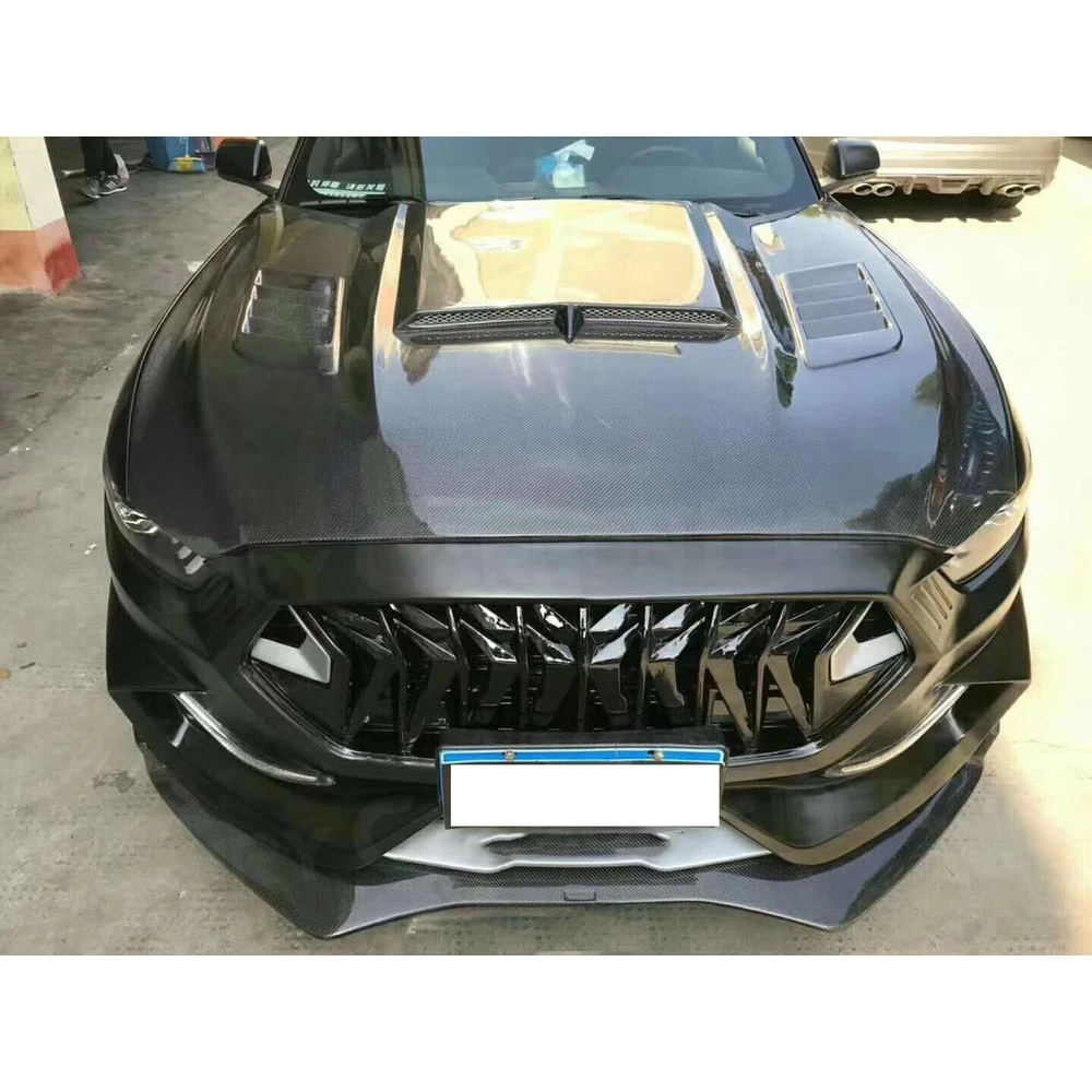 For Ford Mustang Coupe Convertible 2 Door 2015-2017 Carbon Fiber Front Hood Covers Bumper Engine Bonnet Decoration Trims