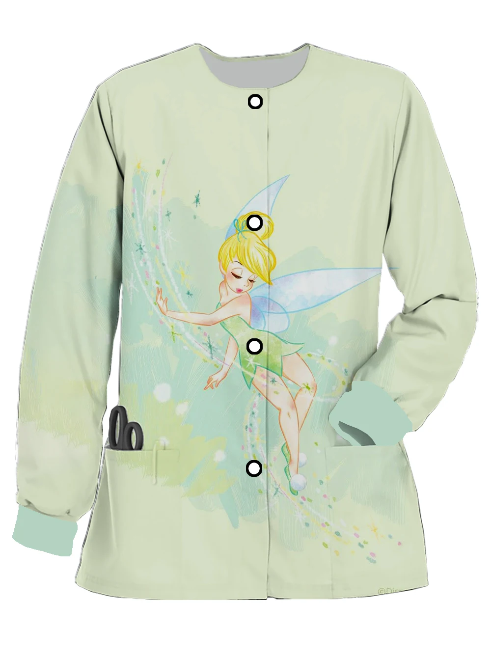 Disney Series Wonderful Fairy Print Women's Pocket Cardigan Spring and Autumn Long Sleeve Hospital Nurse Uniform Work Uniform