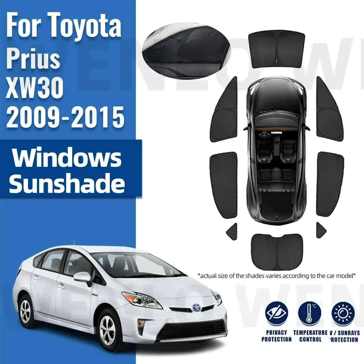 For Toyota Prius XW30 2009-2015 Full Cover Side Window Sun Shade Visor Car Sunshade Front Rear Windshield Frame Curtains Shield