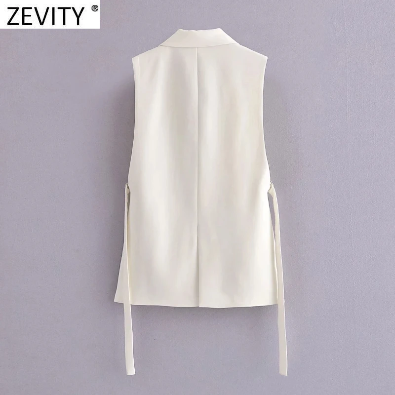 Zevity, moda para mujer, Color blanco y negro, chaleco con abertura lateral, chaqueta de oficina para mujer, traje informal, chaleco, prendas de