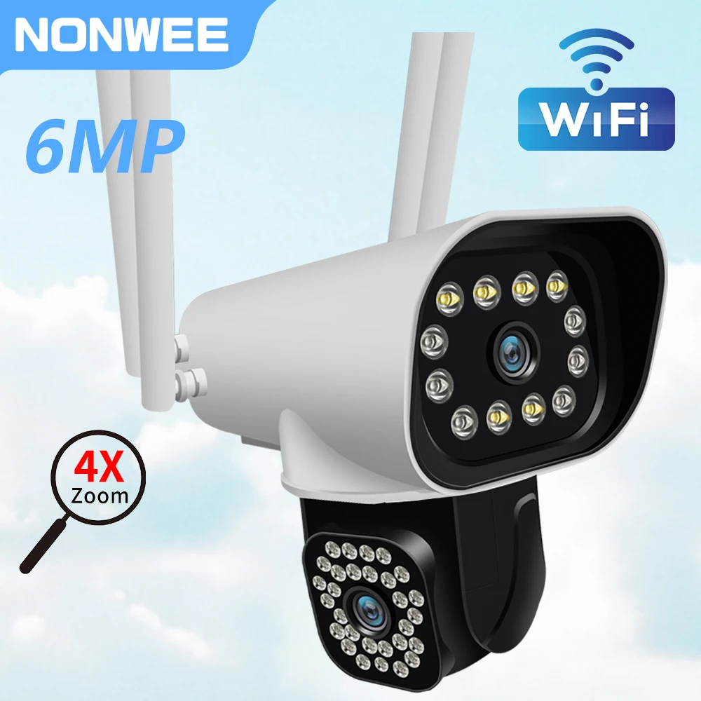 6mp Dual-Objektiv Dual-Screen-WLAN-IP-Kamera im Freien ptz Weitwinkel-CCTV-Überwachungs kameras Auto-Tracking-Alarm icam365