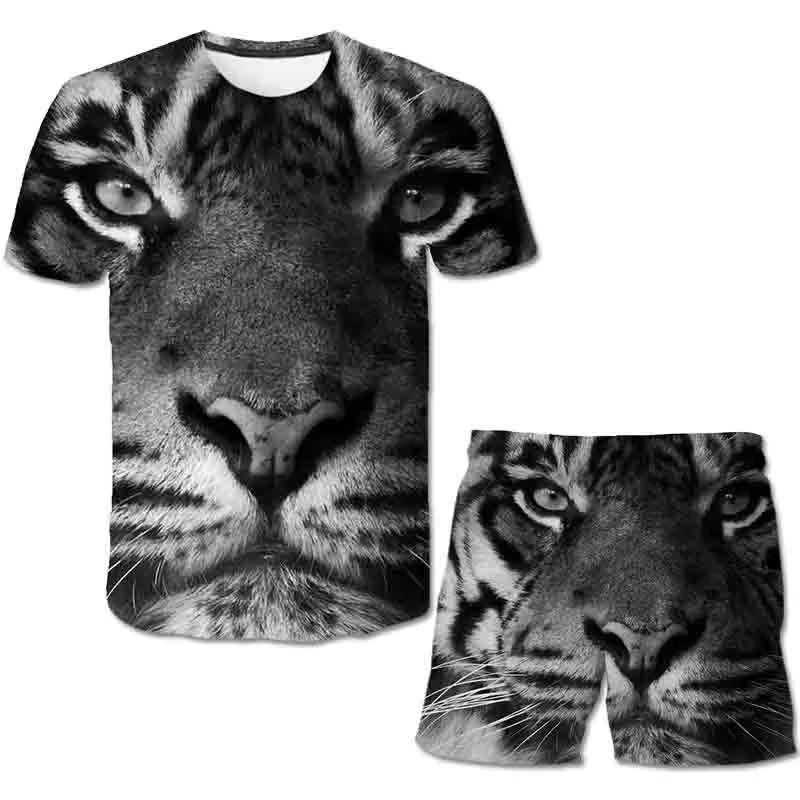 

Summer Men T Shirt Set Tiger Animals 3D Print Kids Sets Men T-Shirts Beach Shorts Tees Tops Sportswear Suits Kid Tshirt Y2k